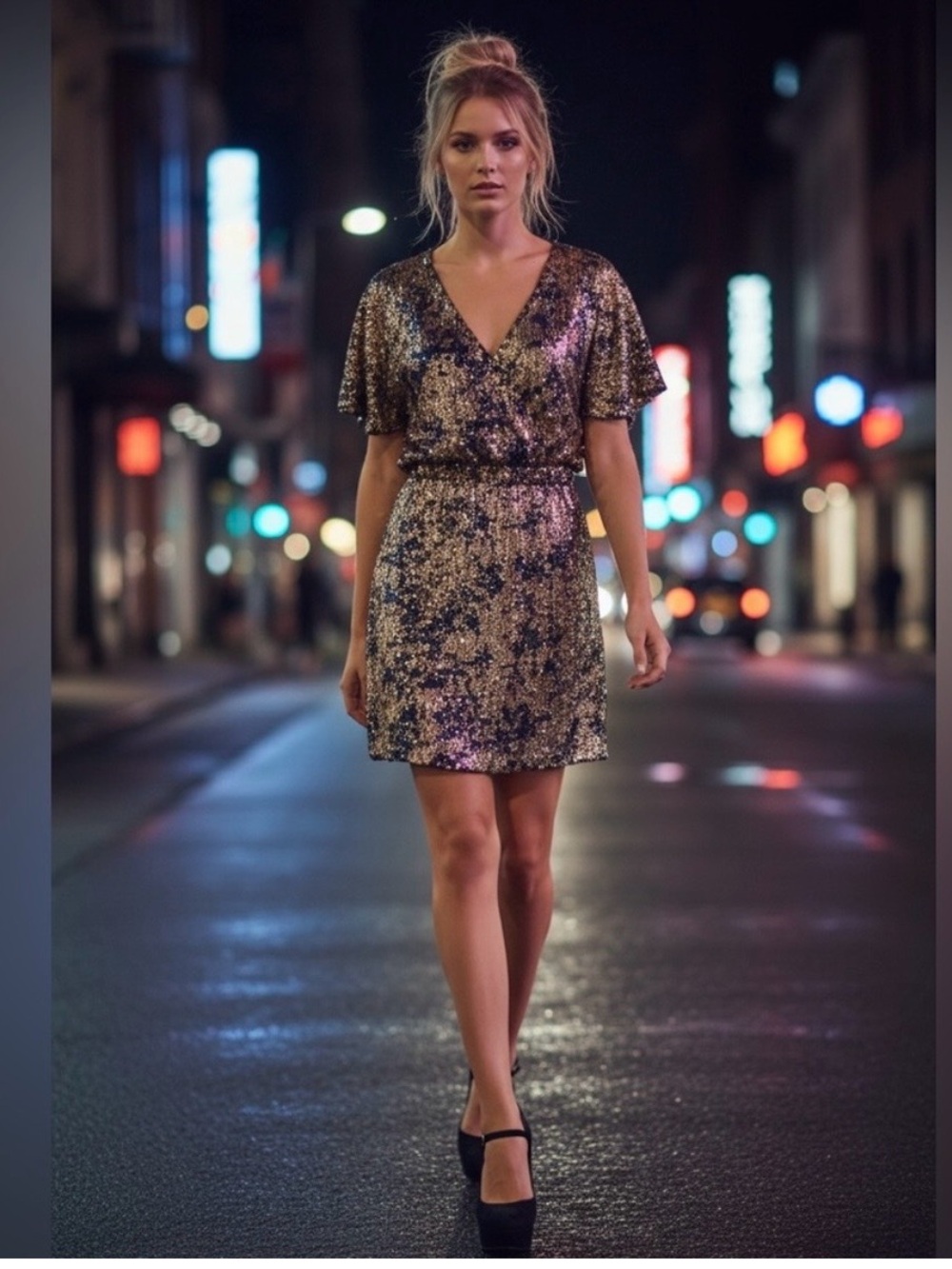 Gianni Bini navy gold sequin party mini dress